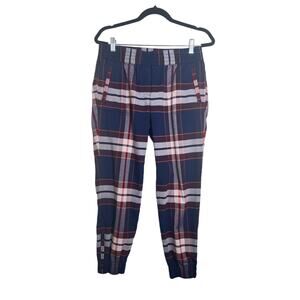 LOFT Women’s Navy Burgundy Plaid Pull On Jogger Pants Preppy Small